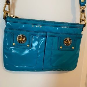 Marc by Marc Jacobs Blue Aqua Cerulean Patent Small Crossbody Bag Gold Hardware